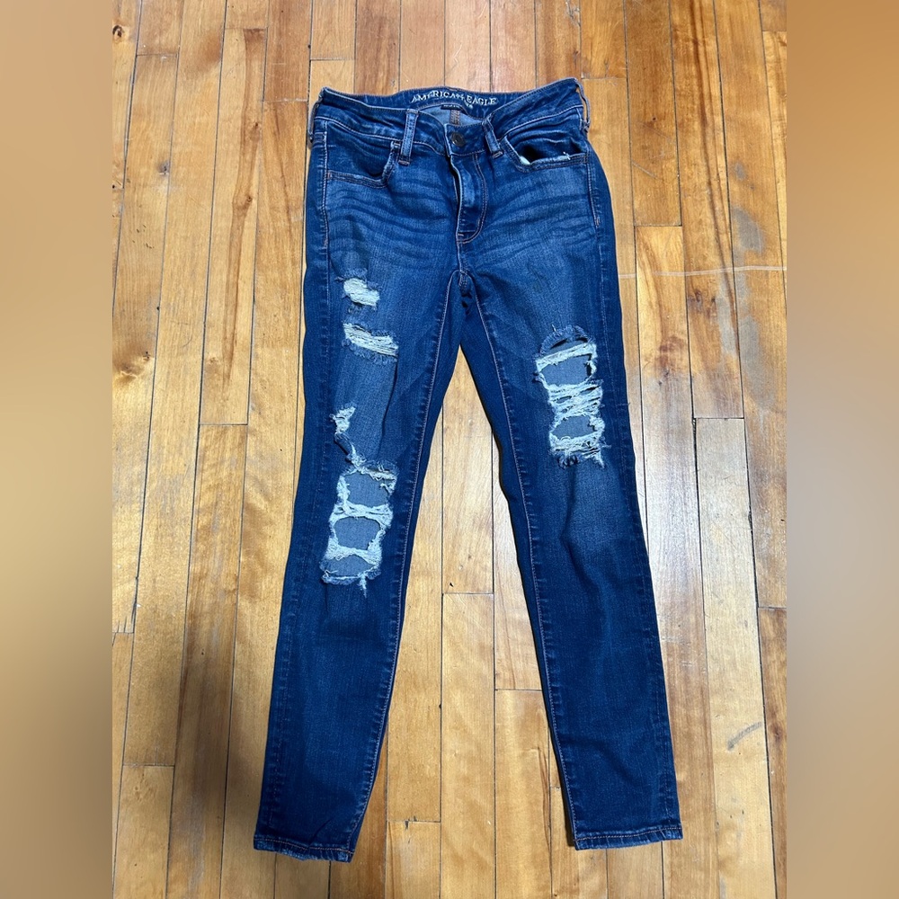 American Eagle Outfitters Dark Blue Ripped Skinny Jeans